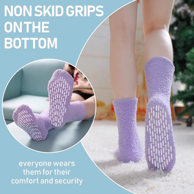 Yebing Store Non Slip Hospital Socks for Women with Grips Fuzzy Cozy Anti Skid Slipper Socks Winter Warm Soft Fluffy Sleep Socks - Image 2